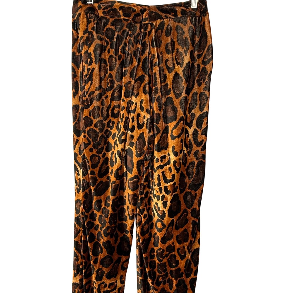 Per Se by Carlisle Leopard Print Velvet Wide Leg Pants Brown Tan Animal Print - Picture 9 of 11